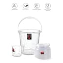 Cello Petal Bathroom Accessory Combo Set of 3, Transparent (20L Bucket, 1.5L Mug & 23cm Tall Stool) | Durable, Stylish & Modern Design | Plastic Bath Combo Set for Modular Bathroom 2