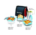 Signora Ware Best Squarex Stainless Steel Lunch Box With 100% Steel Lids And Red Blue Bag, 225Ml+350Ml+500Ml+ (370Ml Tumbler), Set Of 4, Red 3
