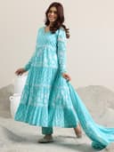 Libas Printed Cotton Anarkali Kurta With Trouser and Dupatta 4