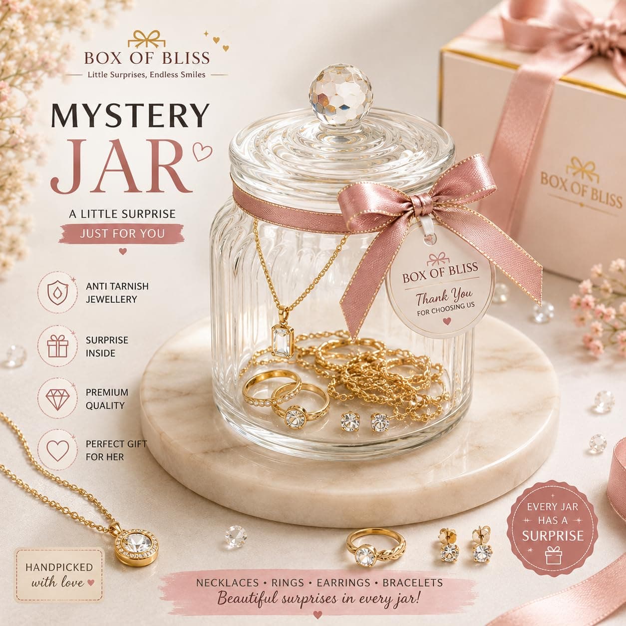 Mini Mystery Jar Anti Tarnish Waterproof Jewellery | Anti Tarnish | Premium Quality | Water Resistant | Minimal Jewelry | Hypoallergenic, Lightweight Comfort | Everyday wear | Trending Jewellery
