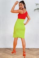 POPWINGS Women Casual Blue & Green Asymmetric Noodle Strap Dress | One Shoulder Dress | Sleeveless Dress | Latest Trendy Dress | Women Dress | Women Knee Length Dress 3