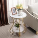 Modern Double-Top Coffee Table with Rustic Farmhouse Accent, Multipurpose Living Room Bedroom, Two-Tier Small Sofa Side Bedside Table with Metal Frame Nightstand (Black White) 3