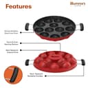 Mumma's LIFE Non-Stick 12 Cavity Grill Appam Patra 2 Side Handle with Stainless Steel Lid | Appam Maker | Appam Patra | Appam pan | Litti Maker | Appe Stand Red (22 cm) 2