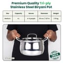 The Indus Valley Triply Stainless Steel Stock Pot 4 Litre with SS Lid/Briyani Pot Handi Shaped/Casserole | 20cm/ 7.87 inch, 1.79kg | Induction Friendly | 100% Toxin-Free 2