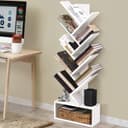 ABOUT SPACE Book Shelf for Home Library - 9-Tier Tree Shaped Book Rack for Study Room DIY Wooden Book Stand with Bottom Storage Space for Office, Livingroom, Bedroom (White - L 45 x B 17 x H 127 cm) 1