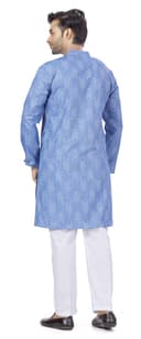 Studio Shringaar Men's Cotton Blend Relaxed Fit Ikat Printed Knee Length Kurta 4