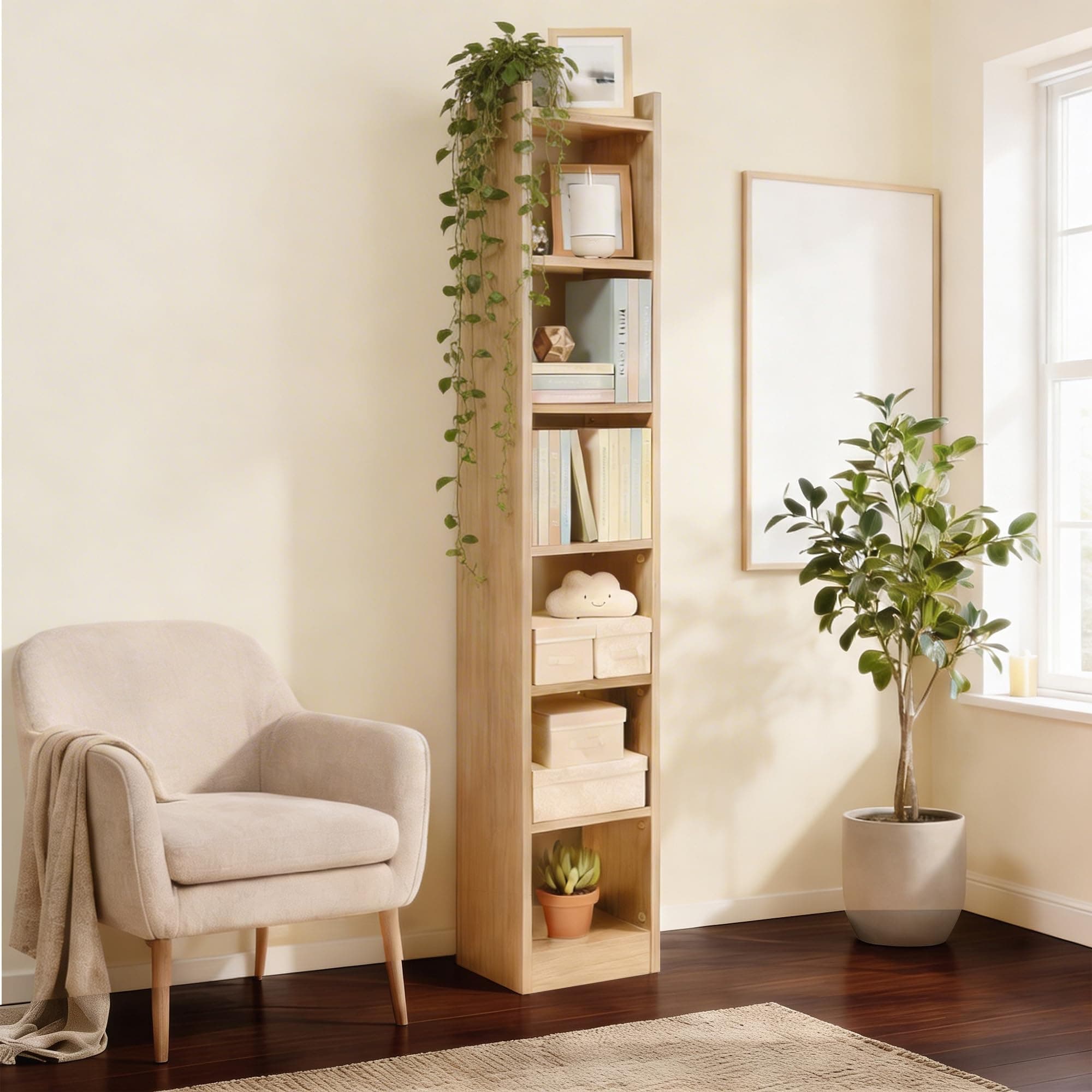 Green Soul Alba 7 Shelves Engineered Wood Book Shelf | Multipurpose Wooden Bookshelf for Home, Bedroom, Living Room, Study Room, Kids Room | Organizer | Storage | 3 Year Warranty (Oak)