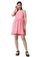 POPWINGS Casual Self Design Crush Dress for Women || Sleeveless Summer Dress for Women || Latest Stylish Knee-Length Women Dress || Square Neck Casual Women Dress 1