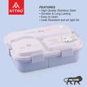 ATTRO Smiley Bite Plastic Lunch Box – 3 Compartment Bento Tiffin, Leak-Proof & Durable, Plastic Spoon, Ideal for Kids, School, Picnic– 1220ml+200ml, Purple 3