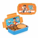 ATTRO Treat Time Stainless Steel Insulated Lunch Box with Inner Steel Body, Airtight 4-Side Lock Lid, Leakproof Silicone Seal, Small Container-560ml+150ml-Football Champ Blue 1