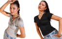 POPWINGS Casual Solid V-Neck Short Sleeves Summer Wear Tops Combo for Women 1