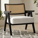 Kingsman Furnitures ABEL Rattan Teak Wood Accent Arm Chair for Home Bedroom, Living, Dining, Drawing Room | Ultra Soft and Comfortable for Stress Free | Removable Cushion (Black-Cream-Boucle) 1