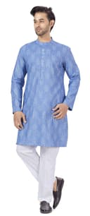 Studio Shringaar Men's Cotton Blend Relaxed Fit Ikat Printed Knee Length Kurta 5