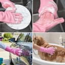 Pivalo Reusable Silicone Dishwashing Gloves for Kitchen Utensil Cleaning Scrubber Heat-Resistant & Waterproof Pet Grooming Dog Bathing Cars and Bathroom Cleaning Gloves (1 Pair, Multicolour) 2