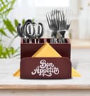 Dime Store Enginereed Wood Cutlery Holder with Napkin Rack for Countertop Multipurpose Rack organzier Spoon Kitchen Organizer Rack for Kitchen Dining Table, Restaurant (Brown) 5