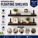 Engineered Wood Floating Wall Shelves Pack of 2, Black 14x4 Inch Wooden Display Rack for Living Room, Bedroom, Kitchen, Office, Wall Mounted Bookshelf & Decorative Shelf 4