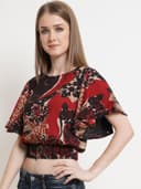 POPWINGS Women Casual Grey Floral Printed Regular Women Top 2