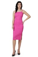 POPWINGS Casual Solid Knee Length Bodycon Dress for Women | Strap Boat Neck Bodycon Dress for Women | Summer Stylish Western Bodycon Dresses for Women 1