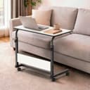 Amazon Brand - Umi Wooden Multipurpose Adjustable Height Adjustable Rolling Side Table with Wheels for Home, Study, Office and Bedroom (Big Size-White) 1