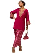 Shae by SASSAFRAS Women Velvet Embroidered Short Kurta With Farshi Salwar 1