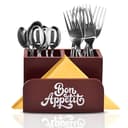 Dime Store Enginereed Wood Cutlery Holder with Napkin Rack for Countertop Multipurpose Rack organzier Spoon Kitchen Organizer Rack for Kitchen Dining Table, Restaurant (Brown) 1