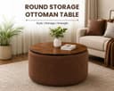 Elegent Round Coffee Table with Wooden Top, Storage Ottoman Tables for Living Room, Centre Tables, Tea Tables, Farmhouse, Wood Drum Coffee Table (Brown) 3