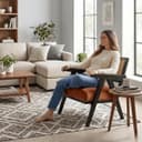 Kingsman Furnitures ABEL Rattan Teak Wood Accent Arm Chair for Home Bedroom, Living, Dining, Drawing Room | Ultra Soft and Comfortable for Stress Free | Removable Cushion (Black-Burnt-Orange-Velvet) 3