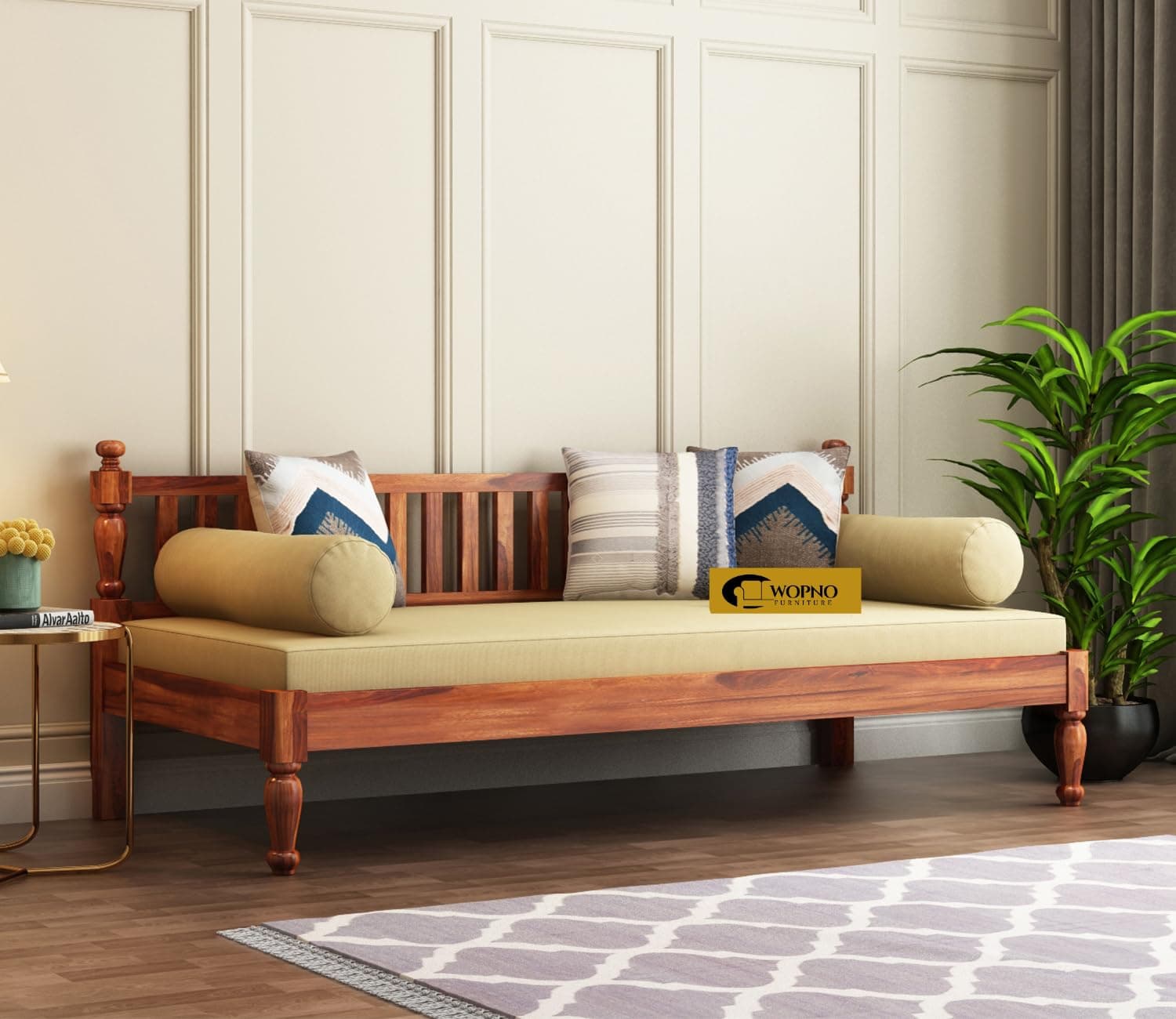 Solid Sheesham Wood Sofa 3 Seater Sofa Diwan Bed for Home Living Room Wooden Couch Diwan Sofa Settee for Living Room and Office | Rosewood Three 3 Seater Sofa (Honey, 3 Seater)