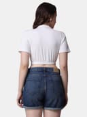 POPWINGS Women Casual Black Solid Collar Crop Top 3