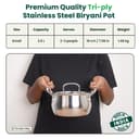 The Indus Valley Triply Stainless Steel Stock Pot 2.6 Liters with SS Lid/Briyani Pot Handi Shaped/Casserole | 18cm/ 7.08 inch, 1.48kg | Induction Friendly | 100% Toxin-Free 2