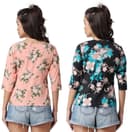 POPWINGS Casual Floral Printed Round-Neck Puff-Sleeves Tops Combo for Women 2