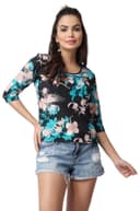 POPWINGS Casual Printed Puff Sleeves Round Neck Top for Women || Stylish Latest Summer Tops for Women || Hip-Length Women Top 1