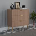 Wooden Chest of Drawers | Bedroom Storage Cabinet with 3 Drawers | Chest of Drawers for Clothes | Premium HDMR Wood & Iron Frame | Taupe & Gold Finish 1