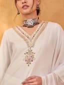 Shae by SASSAFRAS Women Rayon Embroidered Kurta With Pencil Pants & Dupatta 4