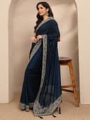 Libas Solid Georgette Saree for Women With Unstitched Blouse Piece | Traditional Saree for Party & Wedding 2