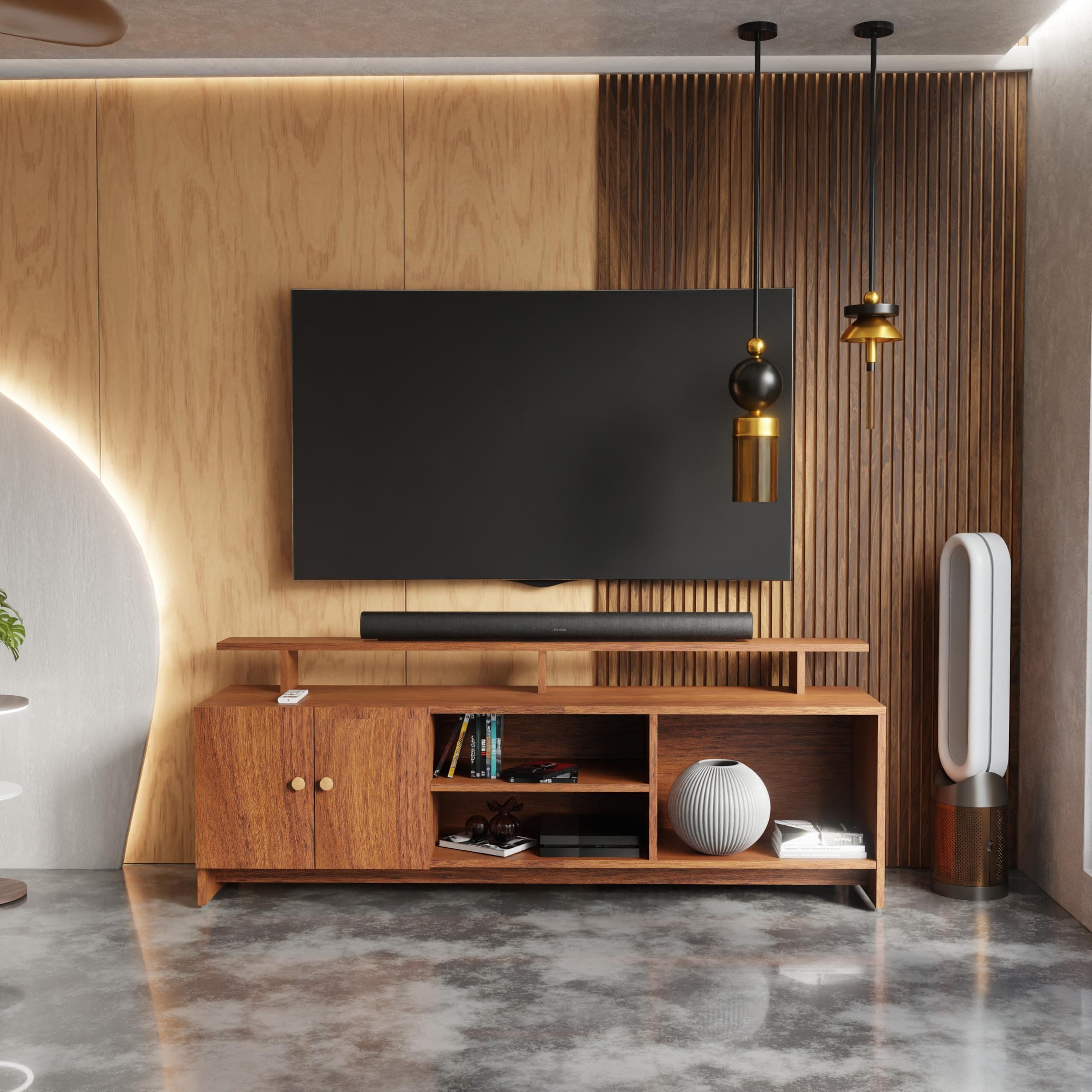 TV Unit for Living Room | TV Stand Table | Wooden TV Cabinet | TV Table Furniture for Home & Living Room | Assembly-DIY | Color-Cherry Pine