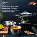 Lifelong Triply 5 piece cookware Set| Triply Kadai, Frypan, Saucepan & Tadka Pan for Cooking | 22cm Kadai (2L) & Fry Pan (1.25L) 22cm|16cm Saucepan (1.2L) & Tadka Pan 10 Cm with Common Lid (LLTPC01)|Induction and Gas Stove Compatible 3