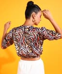 POPWINGS Women Casual Multi Color Animal Printed Satin Crop Top | Women Tops | Women Regular Tops | Women Tops | Women Stylish Tops 3
