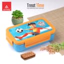 ATTRO Treat Time Stainless Steel Insulated Lunch Box with Inner Steel Body, Airtight 4-Side Lock Lid, Leakproof Silicone Seal, Small Container-560ml+150ml-Football Champ Blue 5