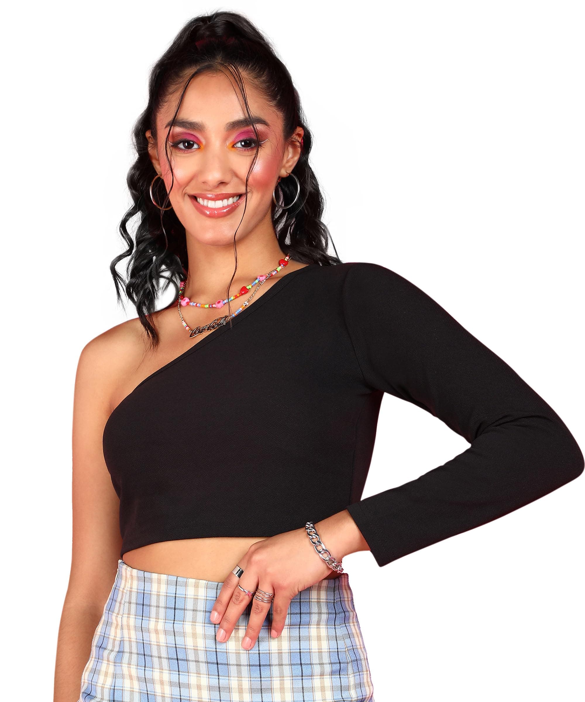 POPWINGS Casual Solid One Sleeves Crop Top for Women |) Latest Stylish Western Crop Tops for Women || Summer Women Top