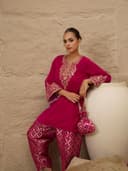 Shae by SASSAFRAS Women Velvet Embroidered Short Kurta With Farshi Salwar 2