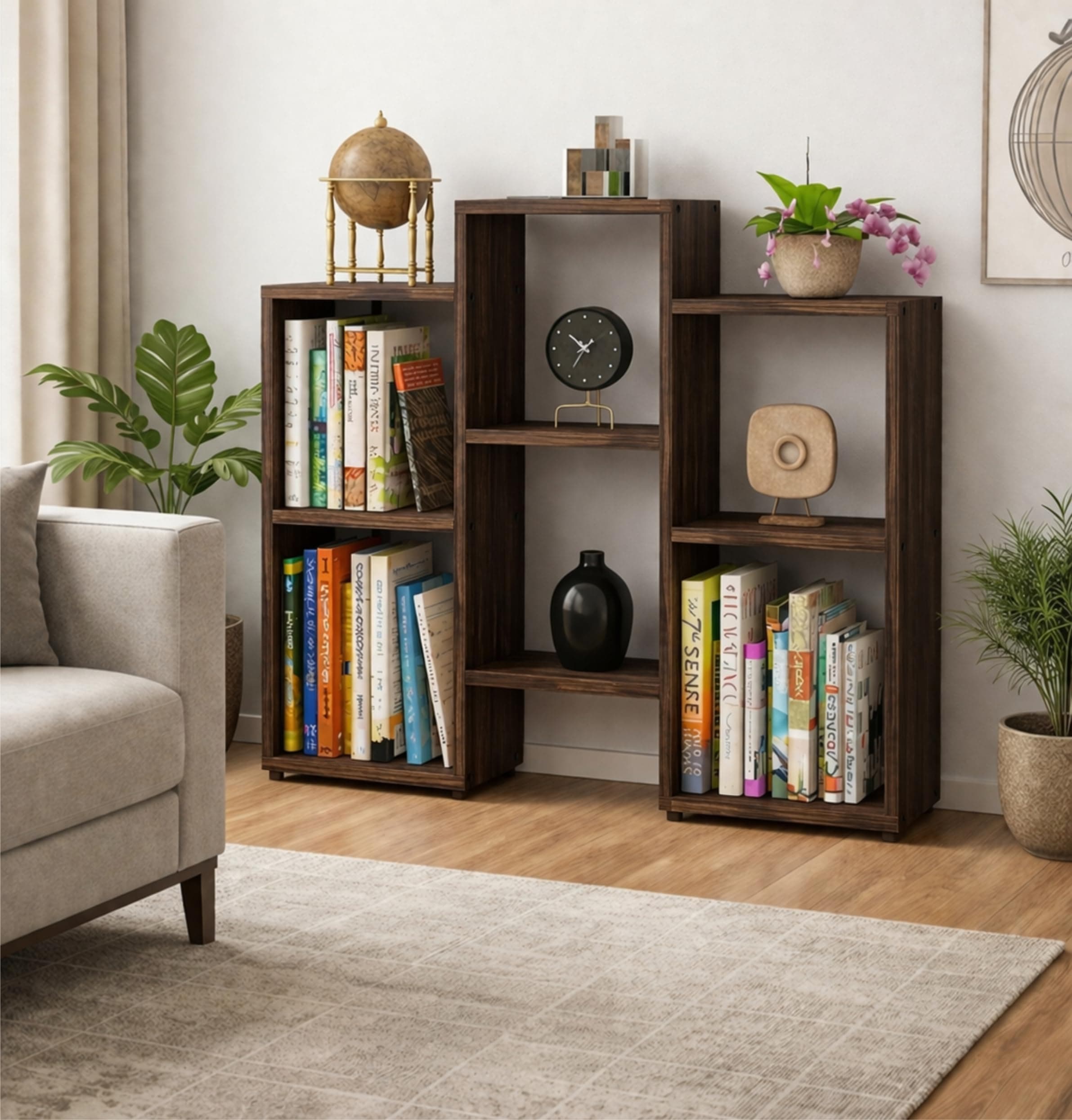Enigmatic Woodworks Wooden Large Open Bookshelf Multipurpose for Home Rack Showcase Organizer for Living Room I Study Room I 6-Tier I Finish-Suede DIY (Wenge) 24 x 90 x 90 cm