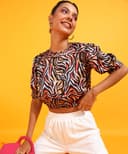 POPWINGS Women Casual Multi Color Animal Printed Satin Crop Top | Women Tops | Women Regular Tops | Women Tops | Women Stylish Tops 2
