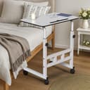 Amazon Brand - Umi Wooden Multipurpose Adjustable Height Adjustable Rolling Side Table with Wheels for Home, Study, Office and Bedroom - (White) 1
