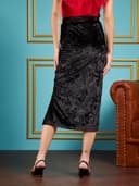 SASSAFRAS Black Velvet Front Button Midi Skirt 5