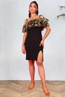 POPWINGS Casual Beige Check Print Halter Kneck Full Sleeves Knee-Length Bodycon Dress for Women || Latest Stylish Western Summer Wear Bodycon Dress for Women 2