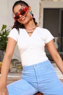 POPWINGS Casual Solid V-Neck Short Sleeves Tops for Women || Latest Stylish Western Summer Wear Top for Women || Trendy Women Tops for Regular Wear 2