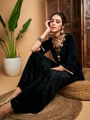 Shae by SASSAFRAS Women Velvet Embroidered Short Kurta With Palazzos 2