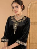 Shae by SASSAFRAS Women Velvet Emb V-Neck Short Kurta With Palazzos 4