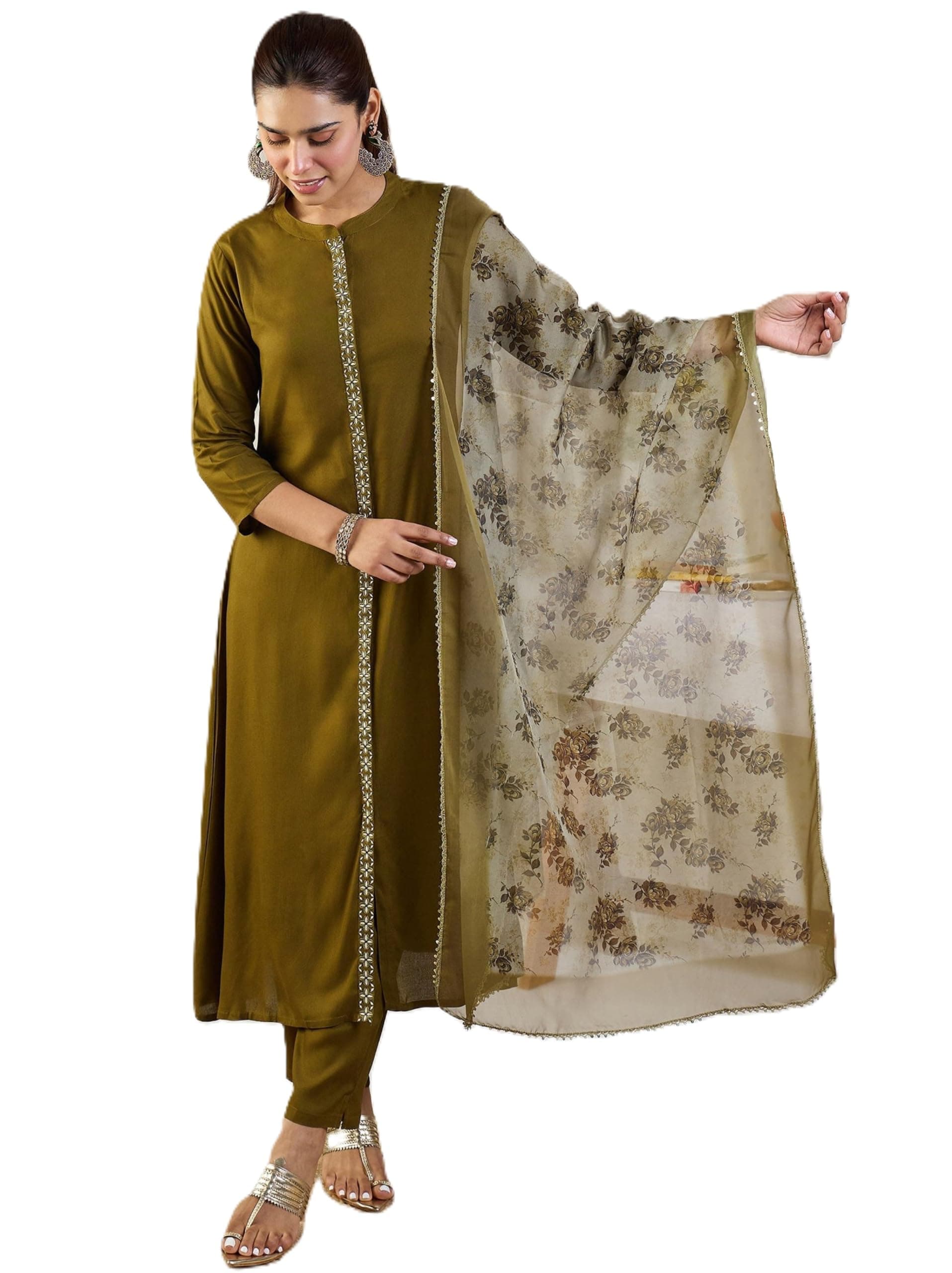 Pandadi Saree Women's Viscose Embroidery Work Kurta Pant With Dupatta